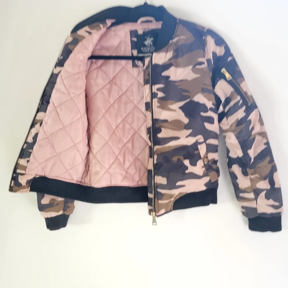 Beverly Hills Polo Club Camo bomber jacket with front snap button pocket Medium